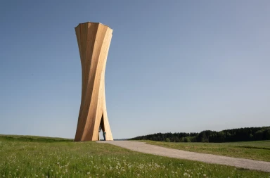 Wangen Tower is first multi-level and climbable structure to use self-shaped timber components Wangen Tower is first multi-level and climbable structure to use self-shaped timber components